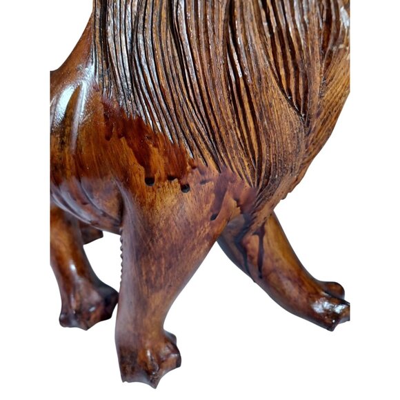 Set o2 Huge Hand-Carved Mid Century Wooden Wood  Roaring Lion Statues 17x13 - Picture 16 of 16